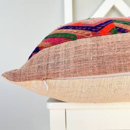 Vintage Embroidered Silk Textile Ethnic Piece Of Tradition Costume Pillow Cover - thumbnail 4