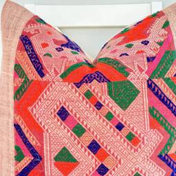 Vintage Embroidered Silk Textile Ethnic Piece Of Tradition Costume Pillow Cover - thumbnail 2