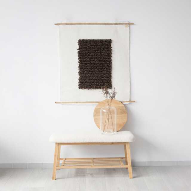 Minimalist Japandi Wall Hanging - Handwoven Art in Recycled Cotton Cozy Home Decor Elegant Brown & White Tapestry Unique Modern Gift - image 1