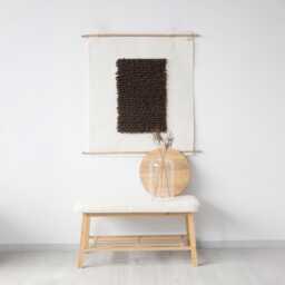 Minimalist Japandi Wall Hanging - Handwoven Art in Recycled Cotton Cozy Home Decor Elegant Brown & White Tapestry Unique Modern Gift - thumbnail 1