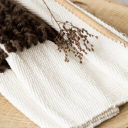 Minimalist Japandi Wall Hanging - Handwoven Art in Recycled Cotton Cozy Home Decor Elegant Brown & White Tapestry Unique Modern Gift - thumbnail 2
