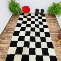 Handmade Wool Checkered Moroccan Rug Black & White Berber Area Rug - thumbnail 2