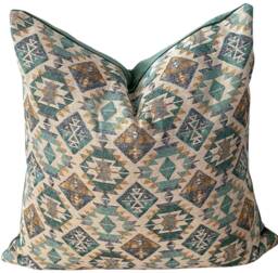 Boho Southwestern Throw Pillow Cover Teal, Blue & Mustard Tribal Design - thumbnail 1
