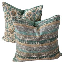 Boho Southwestern Throw Pillow Cover Teal, Blue & Mustard Tribal Design - thumbnail 3