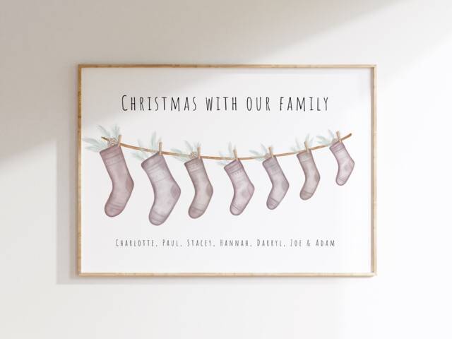 Personalised Christmas Stocking Family Print Cozy Fireplace Home Decor - image 1