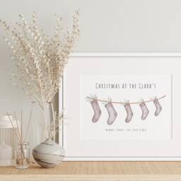 Personalised Christmas Stocking Family Print Cozy Fireplace Home Decor - thumbnail 3
