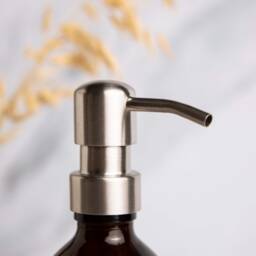 Amber Glass Refillable Bottle Stainless Steel Dispenser, Waterproof Label - thumbnail 3
