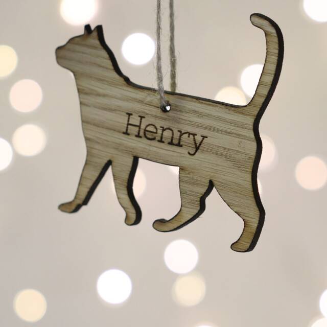 Personalized Oak Veneer Cat Christmas Bauble - image 1