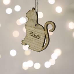 Personalized Oak Veneer Cat Christmas Bauble - thumbnail 3