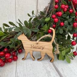 Personalized Oak Veneer Cat Christmas Bauble - thumbnail 2