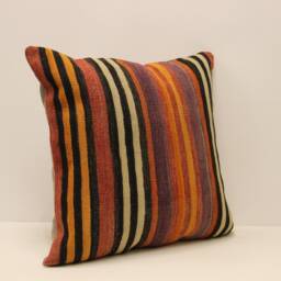 Kilim Pillow, 20x20 Turkish Bohemian Decorative Throw Handmade Cushion Cover 4Ef-343 - thumbnail 2