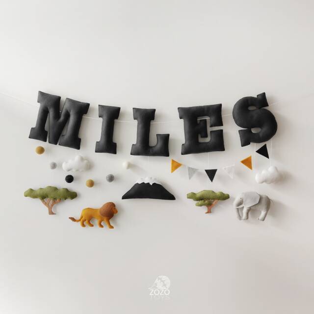 Personalized Safari Nursery Banner Felt Name Garland, Jungle Decor - image 1