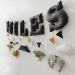Personalized Safari Nursery Banner Felt Name Garland, Jungle Decor - thumbnail 2