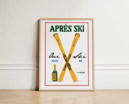 Apr??s Ski Print, French Apres Skiing Wall Art, Cabin, Winter Decor, Chalet Skiers, Snow, Unframed - thumbnail 1