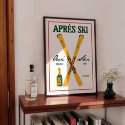Apr??s Ski Print, French Apres Skiing Wall Art, Cabin, Winter Decor, Chalet Skiers, Snow, Unframed - thumbnail 2