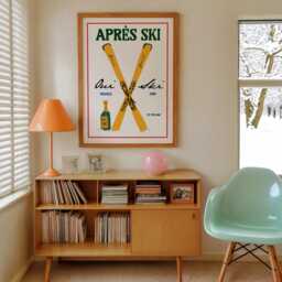 Apr??s Ski Print, French Apres Skiing Wall Art, Cabin, Winter Decor, Chalet Skiers, Snow, Unframed - thumbnail 3