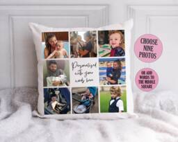 Personalised Photo Cushion, Collage Pillow, Picture Gifts For Her & Him, Add Your Own Text, Present Mum Nan Dad Grandad - thumbnail 1