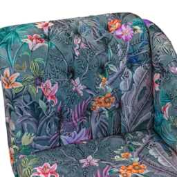 Grey Botanical Buttoned Chaise Longue - Velvet Mini Indoor Sofa Lounger Handmade in Britain - thumbnail 3