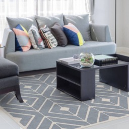 Grey Linoleum Rug Vinyl Mat With Modern Geometric Area Rug. Vinyl Floor For Indoor & Outdoor Use. PVC Doormat, Kitchen - thumbnail 2