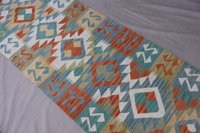 2'9x9'7 Ft Kilim Runner Rug, Flatweave Geometric Muted Rug, Afghan Handmade Wool Natural Dyes Hallway Runner, Stair Treads - image 1