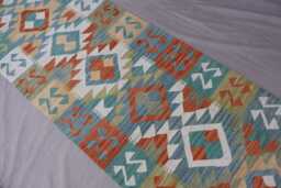 2'9x9'7 Ft Kilim Runner Rug, Flatweave Geometric Muted Rug, Afghan Handmade Wool Natural Dyes Hallway Runner, Stair Treads - thumbnail 1