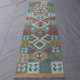 2'9x9'7 Ft Kilim Runner Rug, Flatweave Geometric Muted Rug, Afghan Handmade Wool Natural Dyes Hallway Runner, Stair Treads - thumbnail 2