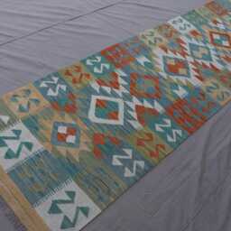 2'9x9'7 Ft Kilim Runner Rug, Flatweave Geometric Muted Rug, Afghan Handmade Wool Natural Dyes Hallway Runner, Stair Treads - thumbnail 3