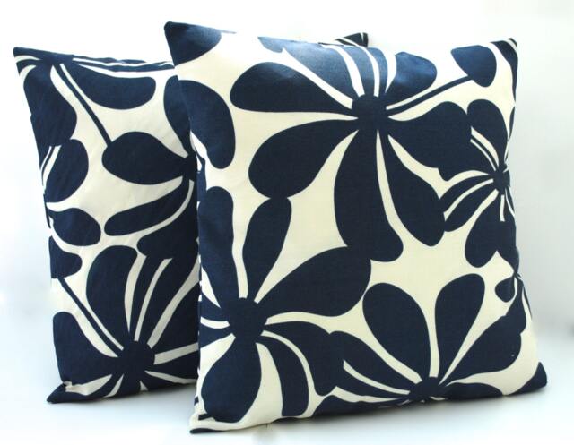 Two Premier Prints Navy Floral Pillow Covers, Cushion, 18x18, Decorative Throw Pillow, Home Decor - image 1