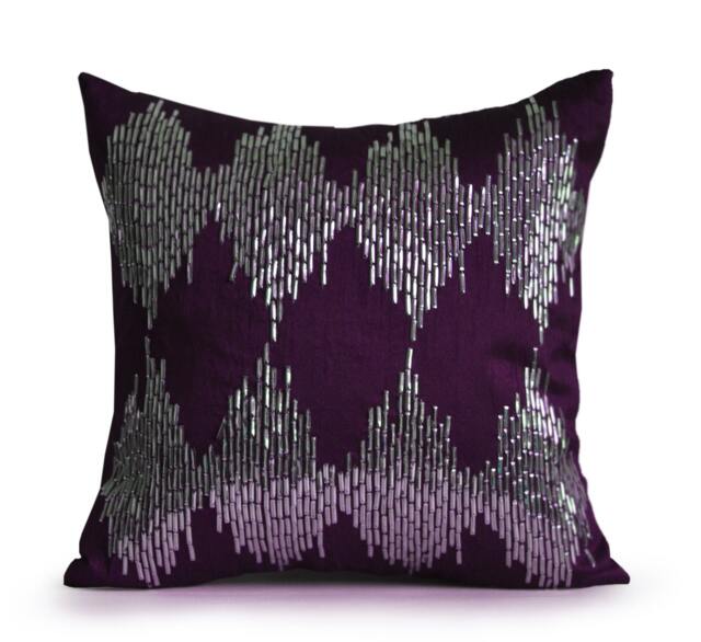 Purple Throw Pillow Cover, Ikat Pillow, Cushion, & Silver Pillows, Decorative Housewarming Gift - image 1