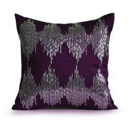 Purple Throw Pillow Cover, Ikat Pillow, Cushion, & Silver Pillows, Decorative Housewarming Gift - thumbnail 1