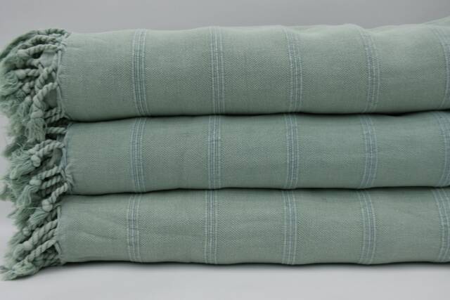 "Stone Washed Throw, Turkish Blanket, Pale Green Blanket, 67""x85" - image 1