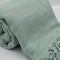"Stone Washed Throw, Turkish Blanket, Pale Green Blanket, 67""x85" - thumbnail 3