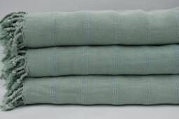 "Stone Washed Throw, Turkish Blanket, Pale Green Blanket, 67""x85" - thumbnail 1