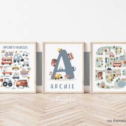 Set Of 3 Personalised Transport Posters, Vehicles Print, Cars Chart Boy Bedroom Decor, Playroom Prints, Scandi Kids Art - thumbnail 3