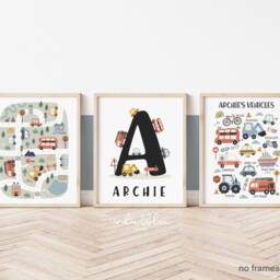 Set Of 3 Personalised Transport Posters, Vehicles Print, Cars Chart Boy Bedroom Decor, Playroom Prints, Scandi Kids Art - thumbnail 2