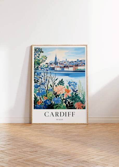 Cardiff Wales Travel Poster Colourful Vintage Art Print - image 1