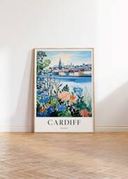 Cardiff Wales Travel Poster Colourful Vintage Art Print - thumbnail 1