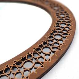 Tall Oval Wooden Mirror Vertical - Intricate Geometric Moroccan Lattice Frame, Islamic Boho Wall Handcrafted - thumbnail 2