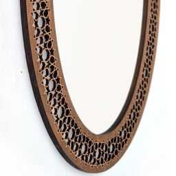 Tall Oval Wooden Mirror Vertical - Intricate Geometric Moroccan Lattice Frame, Islamic Boho Wall Handcrafted - thumbnail 3