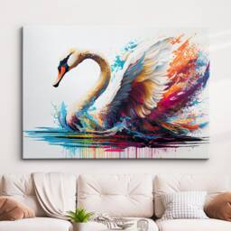 Beautiful Swan Animal Abstract Queen Oil Painting Splatter Style Wall Art Framed Canvas Poster Print, Home/Office Room Decor Gifts - thumbnail 1