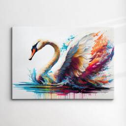 Beautiful Swan Animal Abstract Queen Oil Painting Splatter Style Wall Art Framed Canvas Poster Print, Home/Office Room Decor Gifts - thumbnail 3