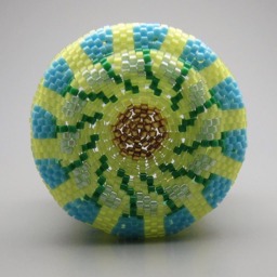Beaded Basket - Collectible Art Bead Beadweaving Woven Beadwoven Dotted Striped - thumbnail 3