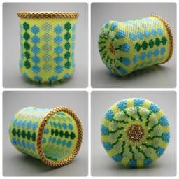 Beaded Basket - Collectible Art Bead Beadweaving Woven Beadwoven Dotted Striped