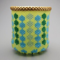 Beaded Basket - Collectible Art Bead Beadweaving Woven Beadwoven Dotted Striped - thumbnail 2