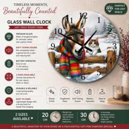 Whimsical Donkey & Cat Glass Wall Clock For Home Or Gift - thumbnail 1