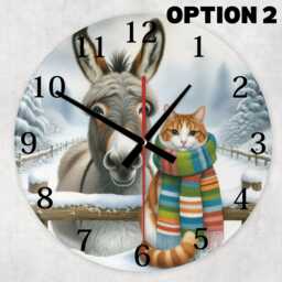 Whimsical Donkey & Cat Glass Wall Clock For Home Or Gift - thumbnail 3