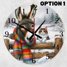 Whimsical Donkey & Cat Glass Wall Clock For Home Or Gift - thumbnail 2