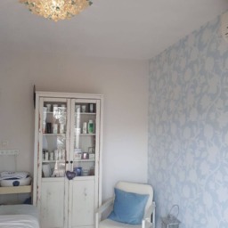 Flush Mount Ceiling Light - Clear & Turquoise Flowers, Elegant For Kitchen, Living Room Or Dining Room - thumbnail 4