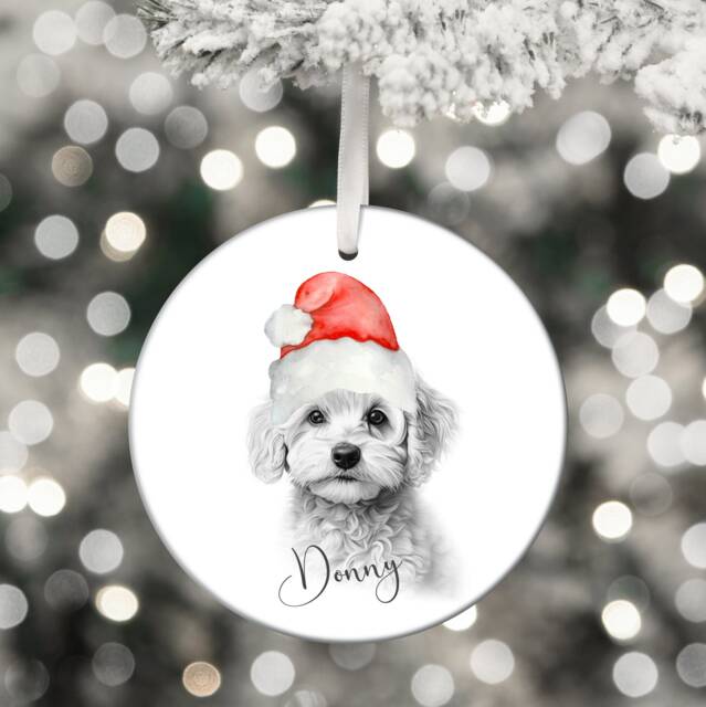 Personalised Christmas Tree Ornament, Cavachon Dog Santa Bauble, Curly Decoration - image 1