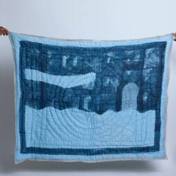 Personalized Baby Blanket, Hand-Block Printed Kantha, Reversible Ocean Blue & Emerald, Custom Name Quilt - thumbnail 4